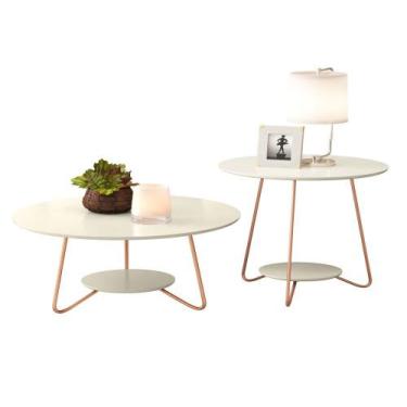 Imagem de Jogo Mesa Centro/Apoio Liz Off White/Freijó - Magaflex - EJ MOVEIS