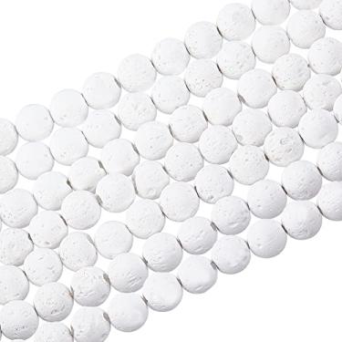 Imagem de PH PandaHall 470 contas de pedra vulcânica tingidas brancas de 7,6 ~ 8 mm para fabricação de joias