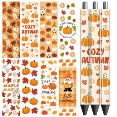 Imagem de Peacoblue Adesivo de transferência UV DTF com tema de outono - 48 peças à prova d'água impressão HD UV DTF caneta decalques adesivos para caneta lápis personalizada faça você mesmo artesanato