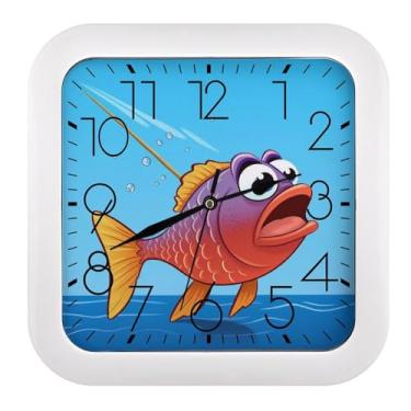 Imagem de EKYOSHCZ Relógio de parede com estampa de peixe falante, silencioso, sem tique-taque, operado por bateria, caixa colorida, relógio quadrado para quarto, sala de estar, escritório, casa