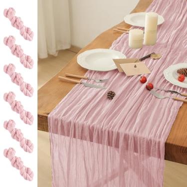 Imagem de Leetaltree Pacote Com 6 Caminhos De Mesa Em Tecido Gaze Rosa Empoeirado, 35 X 120 Pol., Decorativos Rústico Estilo Boho Para Decoração Chá Bebê Ou Casamento
