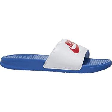 Imagem de Nike Sandália esportiva masculina Benassi Solarsoft Slide, branco/azul, 7-7.5