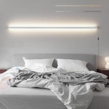 Imagem de GZZBMY Luz de parede LED interna com interruptor e plugue arandela regulável com controle remoto lâmpadas de parede de alumínio modernas minimalistas lineares sala de estar quarto corredor (branco, 80