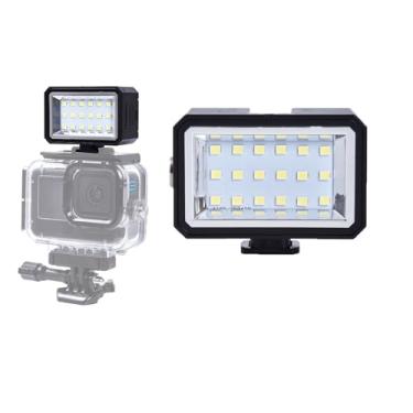 Imagem de Luz de mergulho LED para DJI Action/GoPro e mais - IPX8 impermeável, bateria de longa duração de 600 mAh, brilho de 4 níveis, carregamento tipo C, suporte de sapata fria para fotografia subaquática
