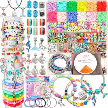 Imagem de leitait Kit de fabricação de pulseiras de brinquedos para meninas - 3400 peças de miçangas para kit de fabricação de joias, unicórnio/sereia, presentes de aniversário e Natal para meninas de 5, 6, 7