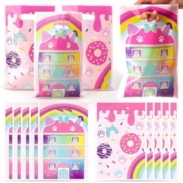 Imagem de GaofanWai 50 peças de sacos de lembrancinha de festa de gato para crianças, meninos e meninas, tema fofo de gato de desenho animado, presente de doces, bolsa de plástico com alça, tema de casa de