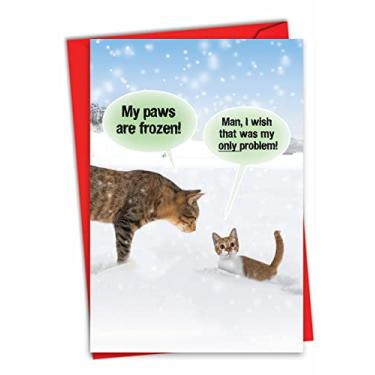 Imagem de NobleWorks - Humorous Animal Christmas Greeting Card with 5 x 7 Inch Envelope, Funny Xmas Winter Holiday Kitten for Men and Women and Pet Lover (1 Card) - Cat Paws Are Frozen C7831XSG