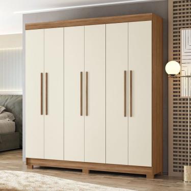 Imagem de Guarda-roupa 06 Portas 2 Gavetas Com Espelho Mdp Toledo Jatobá/areia