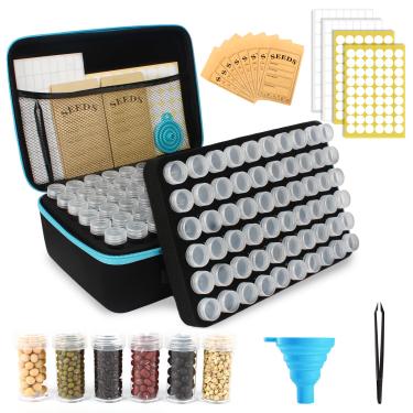Imagem de Organizador de armazenamento de sementes com 120 compartimentos com 25 envelopes caixa de recipiente de sementes resistente portátil hermético kit de economia de sementes de jardim (médio-120
