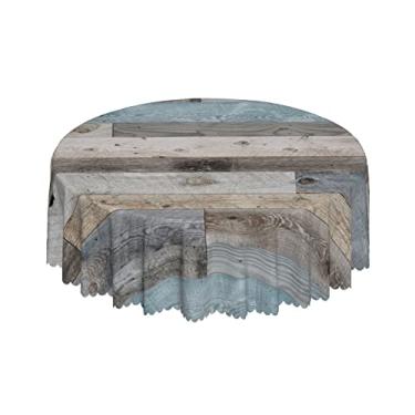 Imagem de Yinzaishe Toalha De Mesa Redonda Com Textura Madeira Rústica Azul-Petróleo, 60", Decoração Estilo Fazenda Vintage, À Prova D'Água, Resistente A Manchas E Sem Rugas, Para Cozinha, Sala Jantar, Uso In