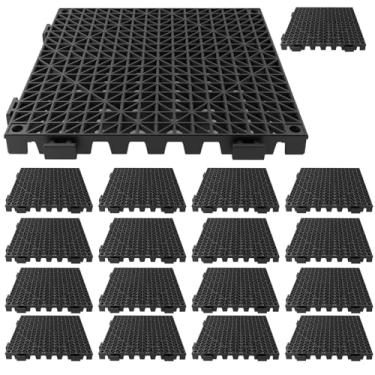 Imagem de Tioncy 18 peças de suprimentos de bancada de bar tapetes de borracha interligados 30,5 x 30,5 cm, forros de prateleira pretos, secagem de café, tapetes antiderrapantes para bares, coquetéis e