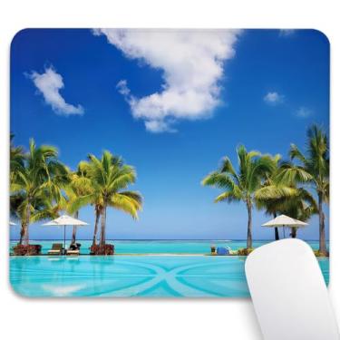 Imagem de Knseva Tapete de rato para piscina de praia tropical 24 x 20 cm, bordas costuradas reforçadas, tapete antiderrapante durável para jogos e escritório, decoração de mesa, espreguiçadeiras de cenário