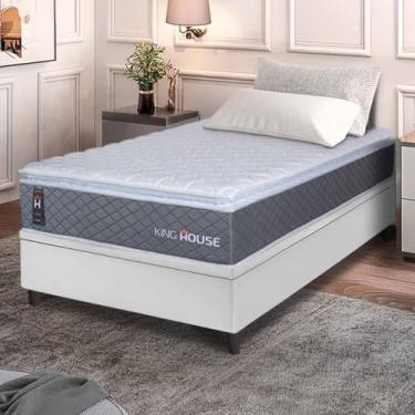 Imagem de Conjunto Box Baú Branco Argel Cinza Espuma D33 Solteiro 88x188x74 - King House