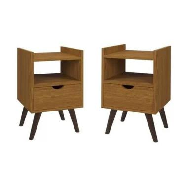 Imagem de Kit Com Duas Mesas De Cabeceira Quarto Retrô Com Nicho e 1 Gaveta Clas
