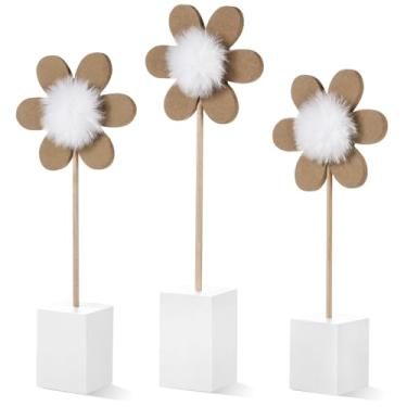 Imagem de Chunful 3 Pcs Daisy Nursery Shelf Decor Boho Daisy Table Centerpieces Wooden Flower Nursery Decor Bohemian Style Standing Tabletop Decoration for Home Bedroom Bookshelf Party Gift (Wood)