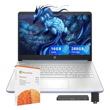 Imagem de HP Laptop Stream HD de 14 polegadas, processador Intel N150, 16 GB de RAM, 288 GB de armazenamento (128 GB UFS+conjunto de estação de ancoragem de 160 GB), Intel Graphics, 1 ano Office 365, Copilot