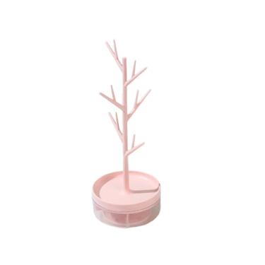 Imagem de Suporte de exibição de joias ramo com base giratória e caixa de armazenamento, pequeno brinco suporte de torre de árvore, suporte de laço de cabelo, organizador de pendurar para anéis, pulseiras e