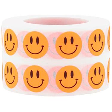 Imagem de InStockLabels.com Etiquetas Pequenas Fluorescentes Laranja Com Carinha Feliz De 1/2", 1.000 Adesivos No Total Em Um Rolo, Perfeitas Para Incentivos Sala Aula Crianças, Uso Quadro Motivacional