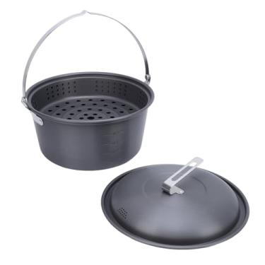 Imagem de Cffuvros 3 peças 5L Conjunto de panelas de acampamento em aço inoxidável, panela portátil ao ar livre com tampa para acampamento, mochila, sobrevivência, multi -funcional para (Pendurado)