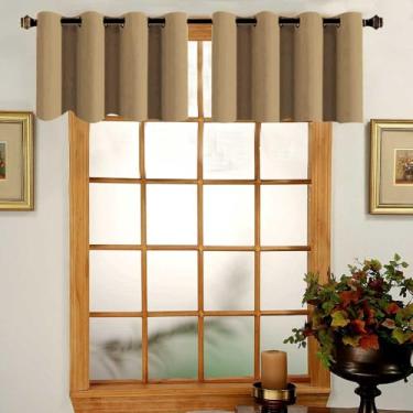Imagem de Ladity Caqui ilhós sanefa de cozinha para janelas sanefas para quarto sala de estar painéis de cortina curta térmica, saia pequena meia janela para banheiro conjunto de 2 painéis