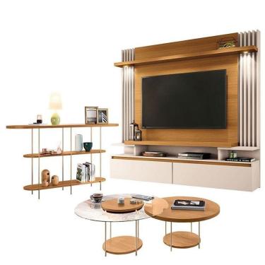 Imagem de Home Suspenso Cosmo Cinamomo Off White E Aparador Infinity E Kit Mesa De Centro Sky Cinamomo- Hb Móveis