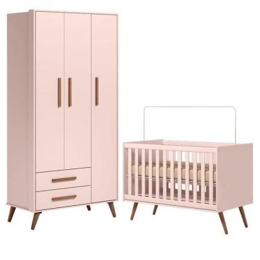 Imagem de Berço Americano 3820 E Guarda Roupa Roupa 3830 Retrô Rosa - Qmovi