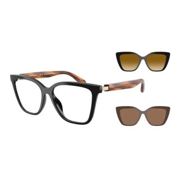 Imagem de Emporio Armani EA4254U feminino ajuste universal com duas armações intercambiáveis de óculos de grau olho de gato, preto brilhante em Havana/marrom, 54 mm