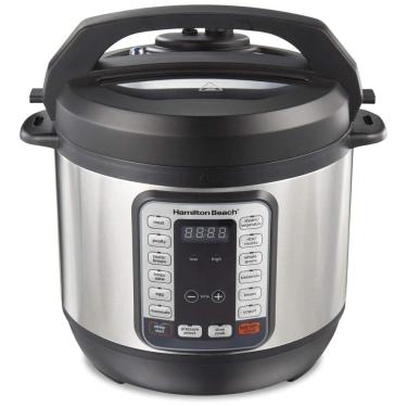 Imagem de Panela de Pressão Elétrica 8L com 12 Predefinições e Aço inoxidável, 110V 1200W, HAMILTON BEACH 34508, Cinza