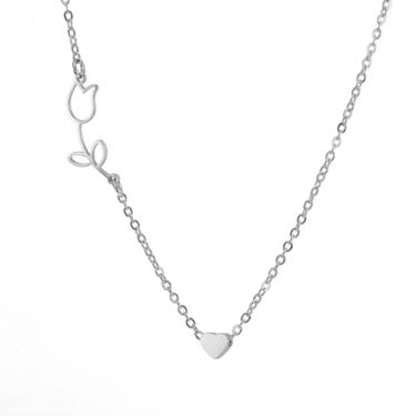 Imagem de UNIFT Colar de coração de tulipa para mulheres de aço inoxidável delicado elegante abertura coração tulipa flor pingente colar mãe tulipa amante presente, Stainless Steel, Aço inoxidável, Sem Pedra