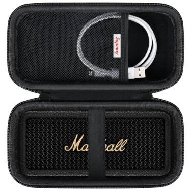 Imagem de Supmay Estojo rígido para alto-falante Marshall Emberton II/III Bluetooth portátil, capa de proteção de alto-falante sem fio com bolso de malha para cabo de carregamento USB-C, preta