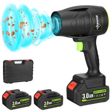 Imagem de Blumway Soprador de folhas sem fio com bateria, soprador de folhas portátil, sopradores de folhas elétricos sem fio com 2 peças de 3,0 Ah baterias e carregador para cuidados com o gramado, pátio