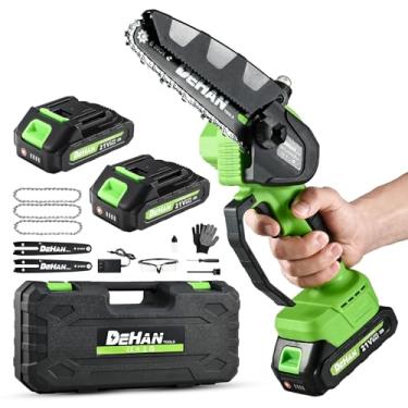 Imagem de DEHANTOOLS Motosserra De 6 Polegadas, Mini Motosserra Sem Fio, Sem Escova, Com 2 Baterias De 2,0 Ah, Motosserra Portátil Para Corte De Árvores, Corte De Madeira, Melhores Presentes Para Homens, Pais
