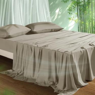 Imagem de Conjunto de lençóis refrescantes tamanho casal, viscose derivada de bambu para quem dorme quente | Bolso profundo de até 38 cm | Roupa de cama macia e respirável - 4 peças (completo, simplesmente