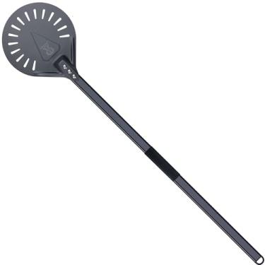 Imagem de SHANGPEIXUAN Descascador de pizza de 22 cm de alumínio para virar pizza descascador redondo perfurado com gancho acessórios para forno de pizza ao ar livre