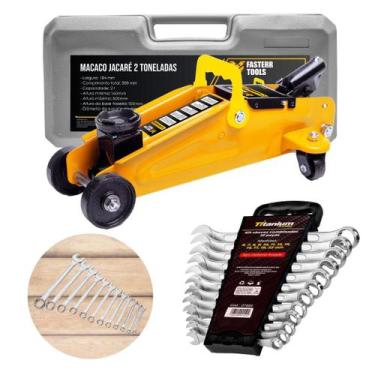 Imagem de Kit Macaco Hidraulico Jacaré 2 Tonelas com Jogo de Chave Combinada - F