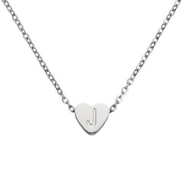 Imagem de PATIKIL Colar de coração com inicial para mulheres, banhado a ouro 18K, corrente de aço inoxidável delicada, nome personalizado, letra J, colares com pingente para mulheres, joias, presentes, tom
