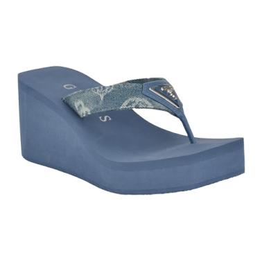 Imagem de GUESS Sandália feminina Demmey Wedge, Azul jeans 400, 36