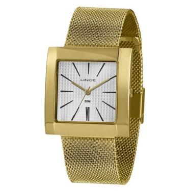 Imagem de Relógio Feminino Dourado Lince Caixa Quadrada Pulseira mesh LQG4654L B