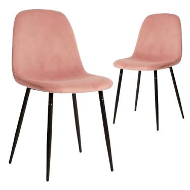 Imagem de CangLong Cadeiras de veludo modernas com pernas de metal para sala de estar, quarto, restaurante, sala de jantar, conjunto de 2, rosa