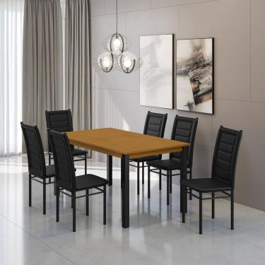Imagem de Mesa Monaco 160x78cm Tampo Mdf com 6 Cadeiras Tokio Preto / Marrom
