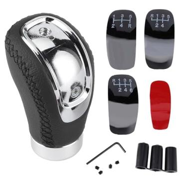 Imagem de Manopla de Mudança de Marcha para Carro, Alavanca de Mudança de Cabeça, Handebol, Abs + Couro, 3 Adaptadores de Borracha Incluídos, Universal para Carro (Preto)