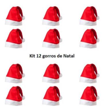 Imagem de 12 Gorros Vermelho de Feltro Papai Noel Natal 28x38cm - Wincy Natal