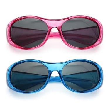 Imagem de SA106 (Pacote com 2) Óculos de sol polarizados tamanho infantil 47 mm Fit Over OTG azul e rosa, [Pacote com 2] Azul e rosa, One Size