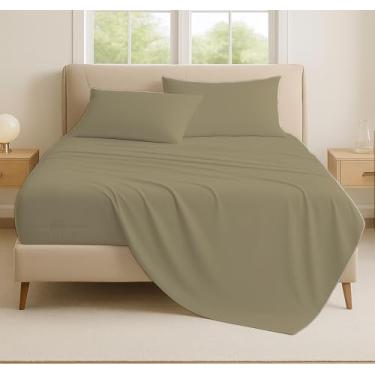 Imagem de 600 fios 100% algodão egípcio penteado macio, conjunto de 4 peças, tecido de cetim macio e macio, lençóis de cama extra macios, lençóis refrescantes, bolso profundo (Queen, cinza-acinzentado)