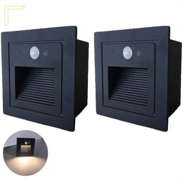 Imagem de Kit 2 Balizador Led Embutir Sensor Presença Parede Preto