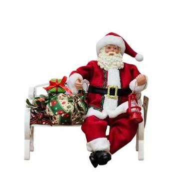 Imagem de Papai Noel Com Presente Sentado No Banco 28Cm - Magizi