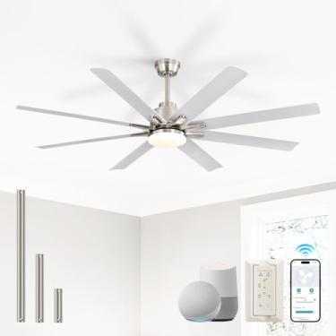 Imagem de Sofucor Ventiladores de teto com luzes, ventilador de teto inteligente de 52 polegadas com controle remoto, funciona com Alexa/Google, luz de ventilador de teto interna/externa, motor CC reversível, 6