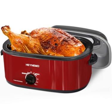 Imagem de Forno elétrico de 26 litros, torrador de peru elétrico com tampa de visualização e auto-alinhamento, forno de torrador de peru de aço inoxidável, vermelho