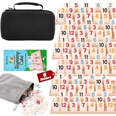 Imagem de Demteric Upgraded Rummy Cube Game with Case 6 Players, 162 Rummy Number Tiles with 6 Wooden Holders Travel Classic Family Board Game for Adults Kids