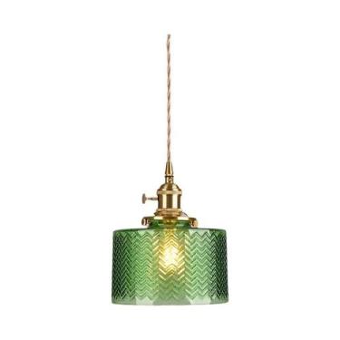 Imagem de Lustre De Vidro Com Listras Verdes E27, Luminária Pendente Para Sala D